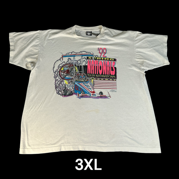 No Brand Other - VTG 1992 Tulsa Spring Nationals Drag Racing White Single Stitch T-shirt Sz 3XL